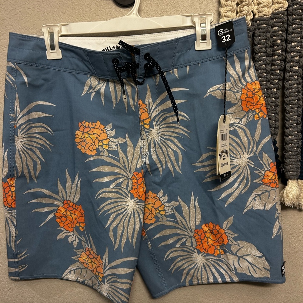 Billabong Men's Blue and Orange Floral Board Shorts
